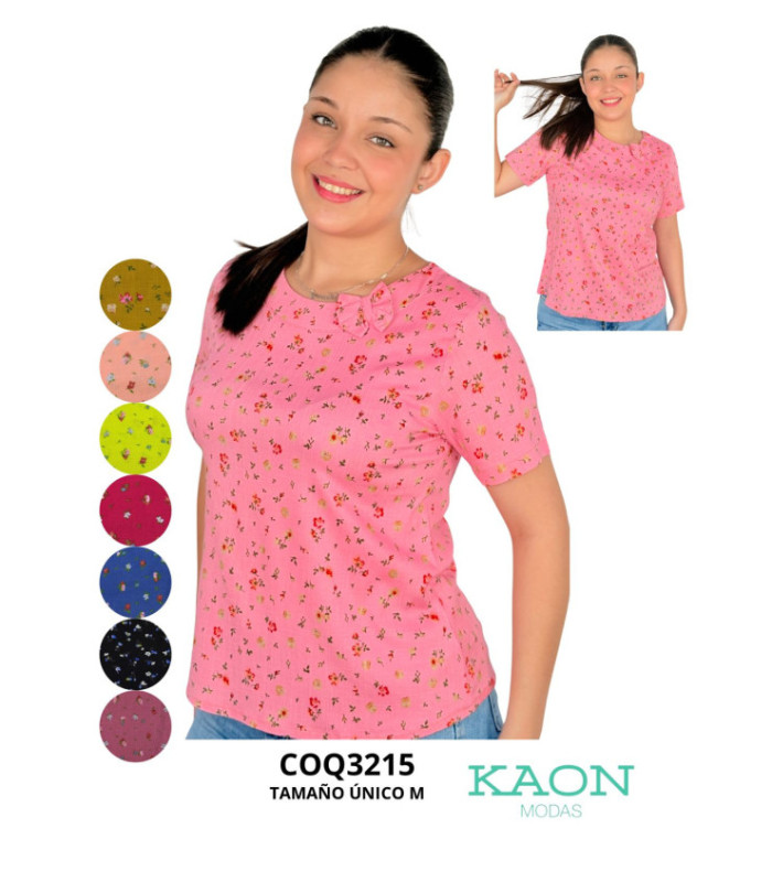 Blusa Srta.m/C Floreada Tela Lino.coqueta - Kaon Modas CDE