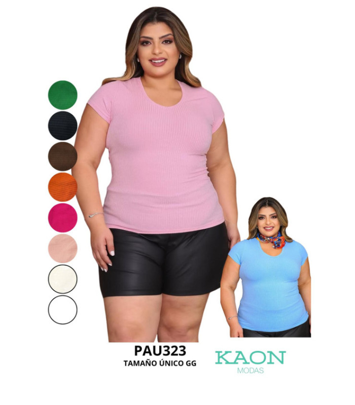 BLUSA SRA.M/C ESCOTE V TELA CANELADA