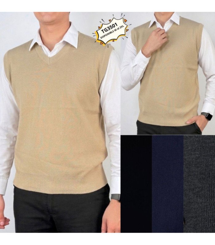 CHALECO DE HILO LISO MASCULINO M AL 2XL