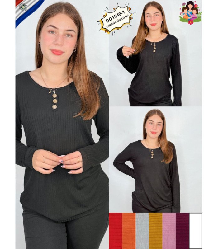 BLUSA M/L SRA.BOTON EN FRENTE DONABY