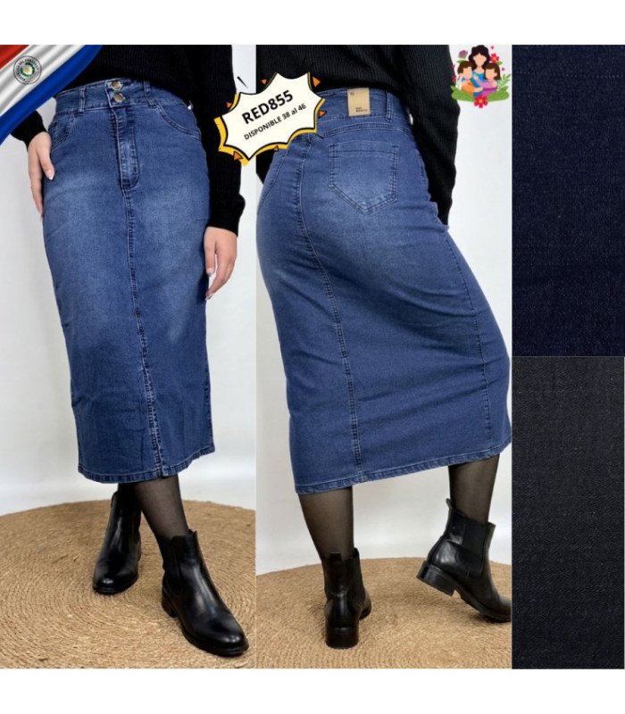 POLLERA JEANS LARGO 38 AL 46.REDMANGO