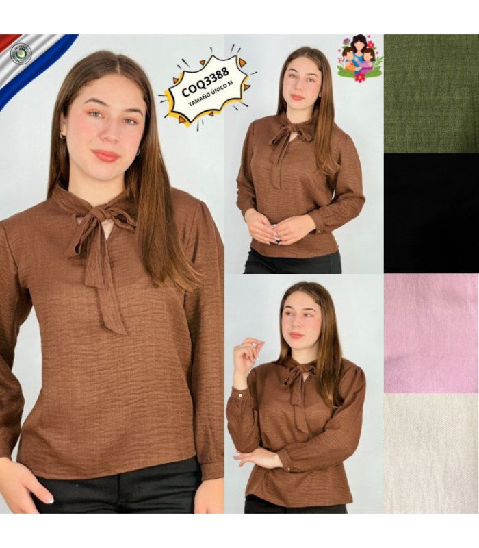 BLUSA SRTA.M/L C/ DETALLE EN EL CUELLO.COQUETA