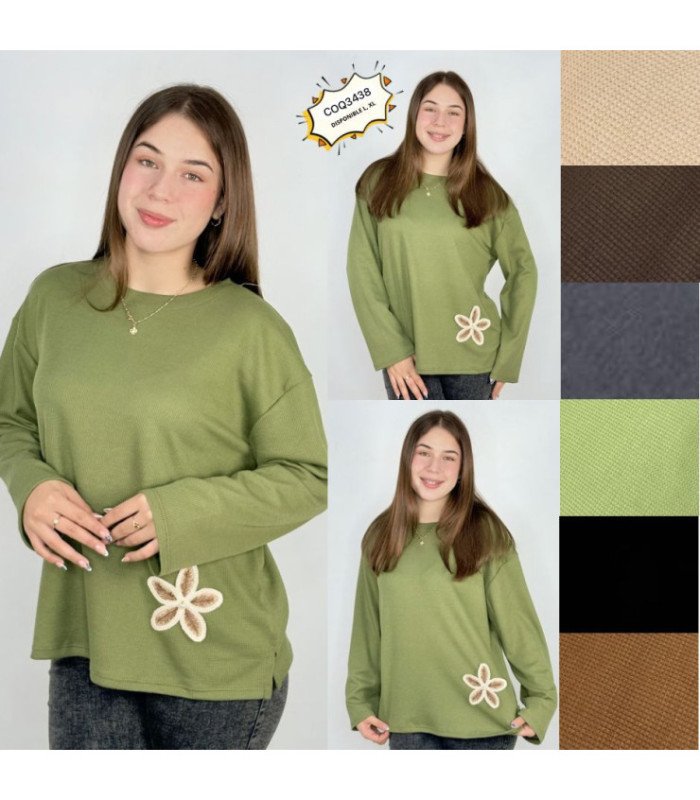 BLUSA SRA.M/L DETALLE FLOR ABAJO.COQUETA