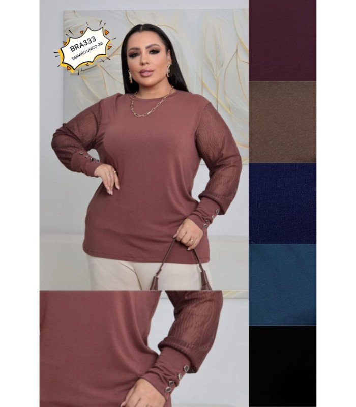 BLUSA SRA.M/L TUL,BOTON EN EN LA MANGA