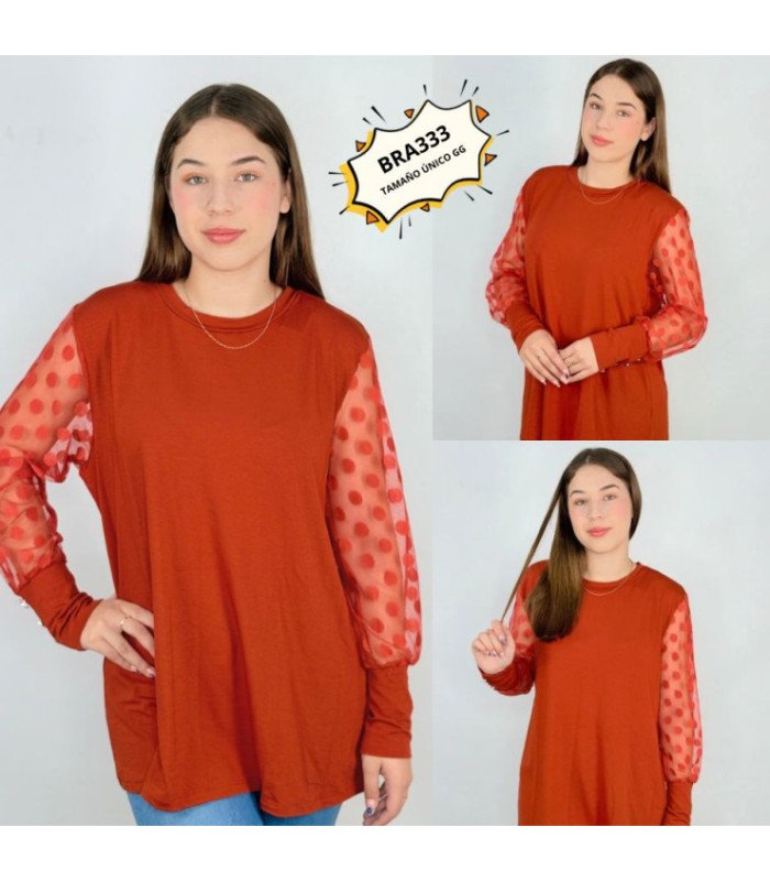 BLUSA SRA.M/L TUL,BOTON EN EN LA MANGA