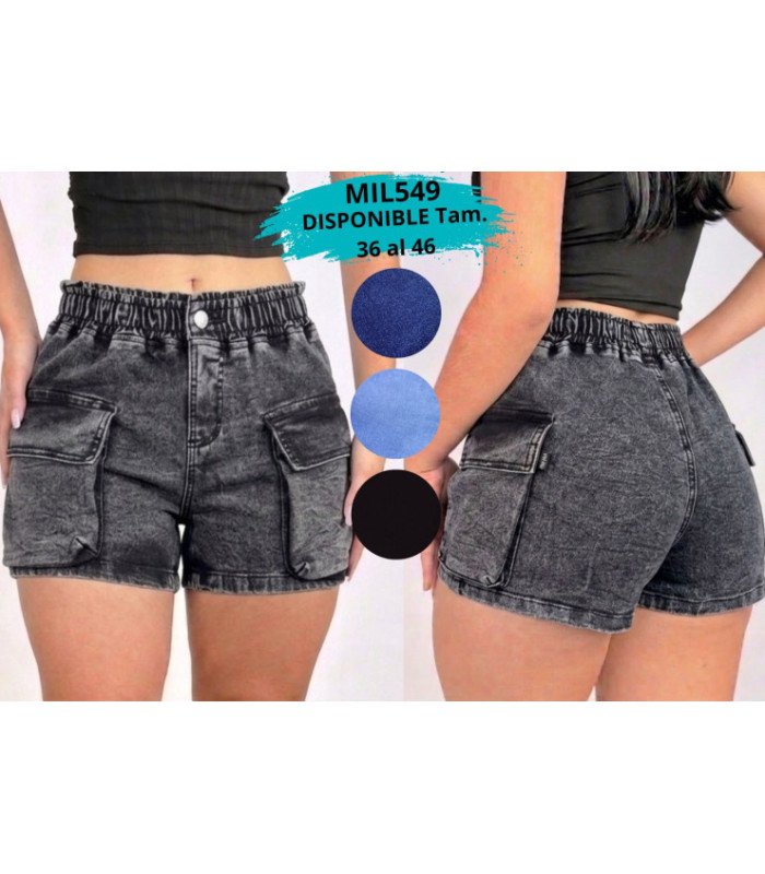 SHORT JEANS FEM.CARGO ENGOMADO 36 AL 46.MILKU