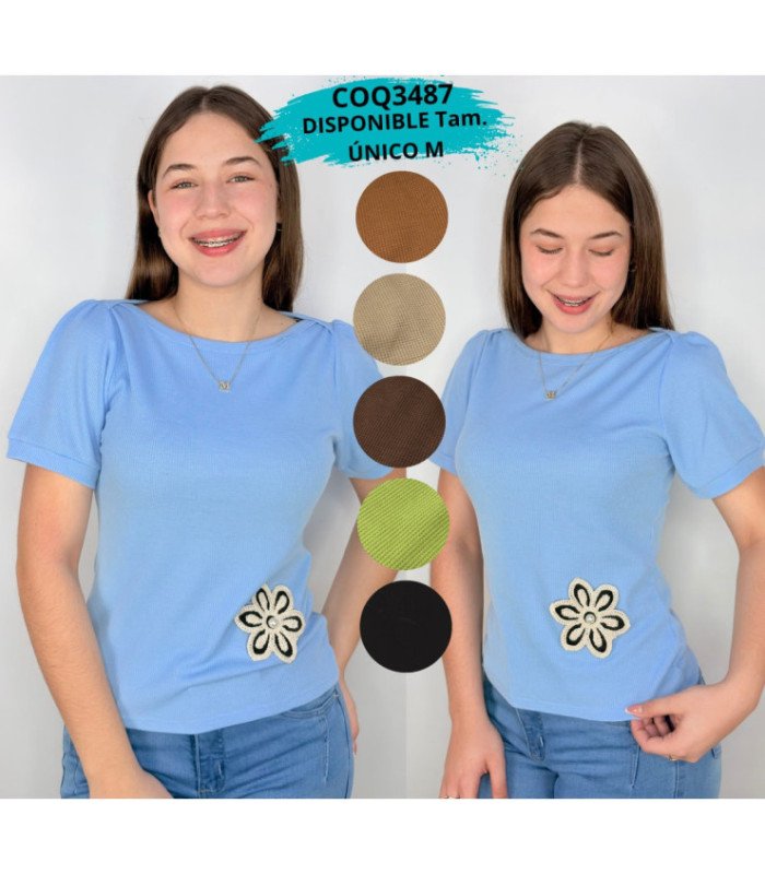 BLUSA SRTA M/C C/BORDADO DE FLOR. COQUETA