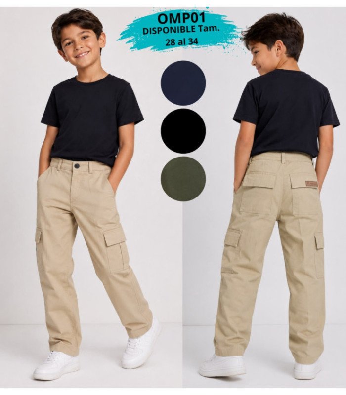 PANT.INFANTIL CARGO COLORIDO28 AL 34.OMPHALOS
