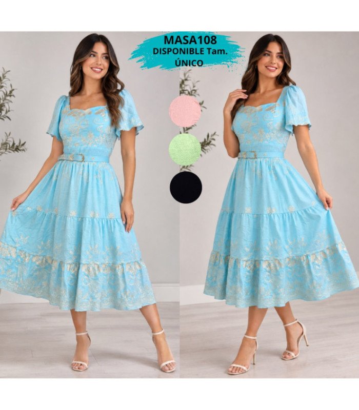VESTIDO MIDI BORDADO M/C