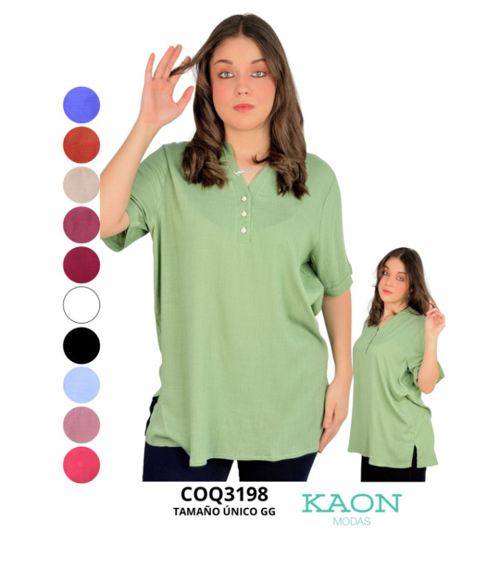 BLUSA SRA.TELA LINO C/ BOTONES.COQUETA