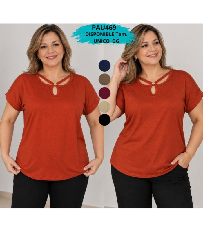 BLUSA SRA.ALGODON M/C.TIRAS EN EL CUELLO.