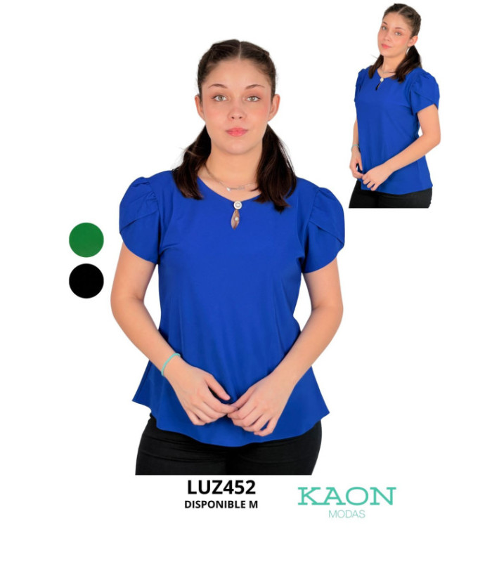 BLUSA SOCIAL M/C CON PERLITA EN FRENTE