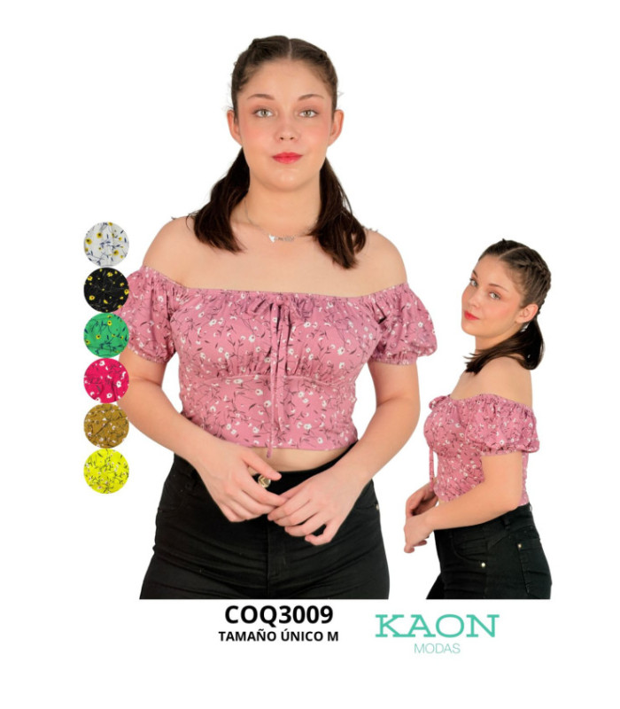 CROP FLOREADO,FRUNCIDO.COQUETA