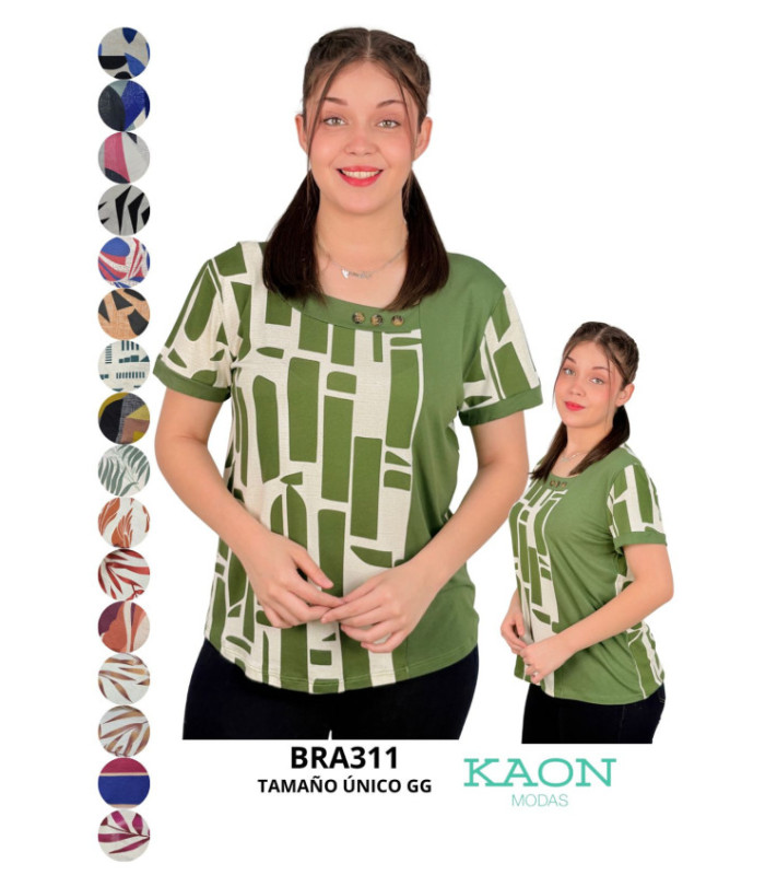 BLUSA SRA.M/C ESTAMPADA Y BOTONES