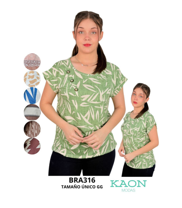 BLUS.SRA.M/C ESTAMPADA CON 3 BOTONES EN FRENTE