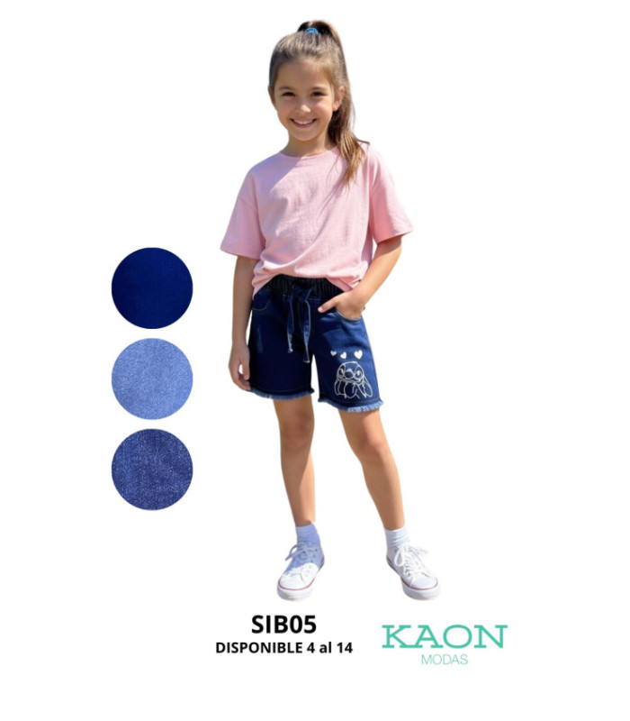 SHORT JEANS PARA NENA ENGOMADO 4 AL 14.SIBERIAN