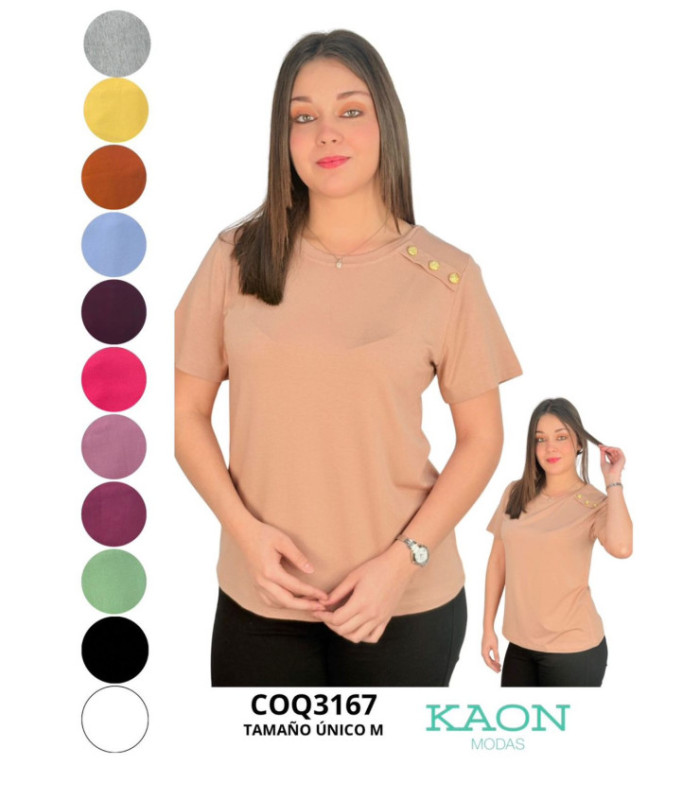 BLUS. SRA.M/C C/ BOTONES EN EL HOMBRO.COQUETA