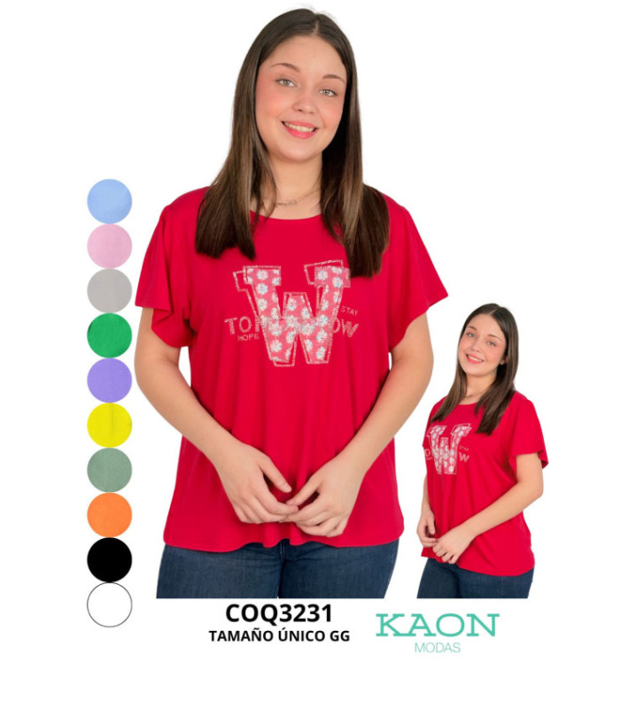 BLUS. SRA.M/C ALG.LETRAS CON BRILLO.COQUETA