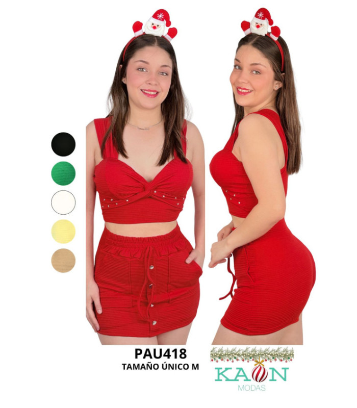 CONJUNTO SHORT POLLERA BOTON EN FRENTE