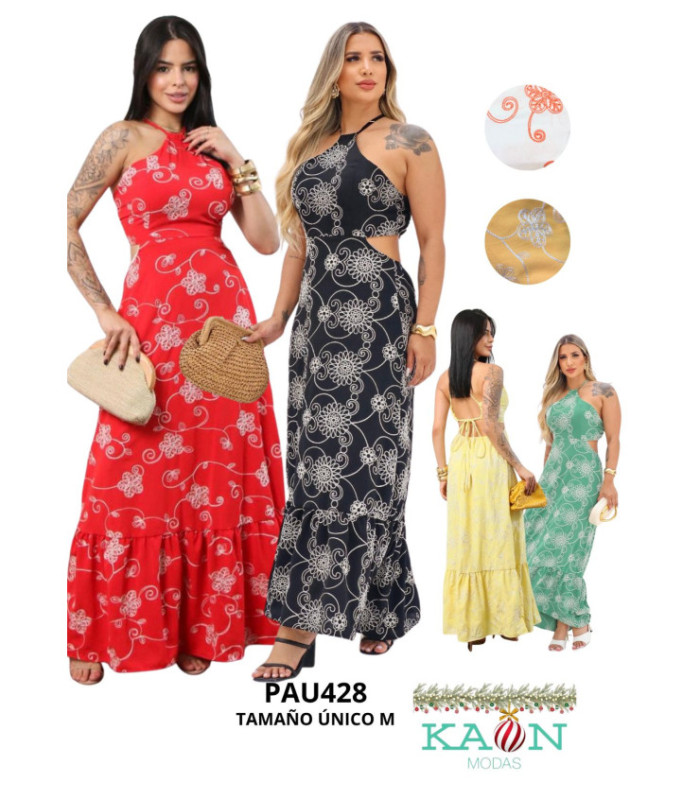 VESTIDO LARGO,BORDADO.