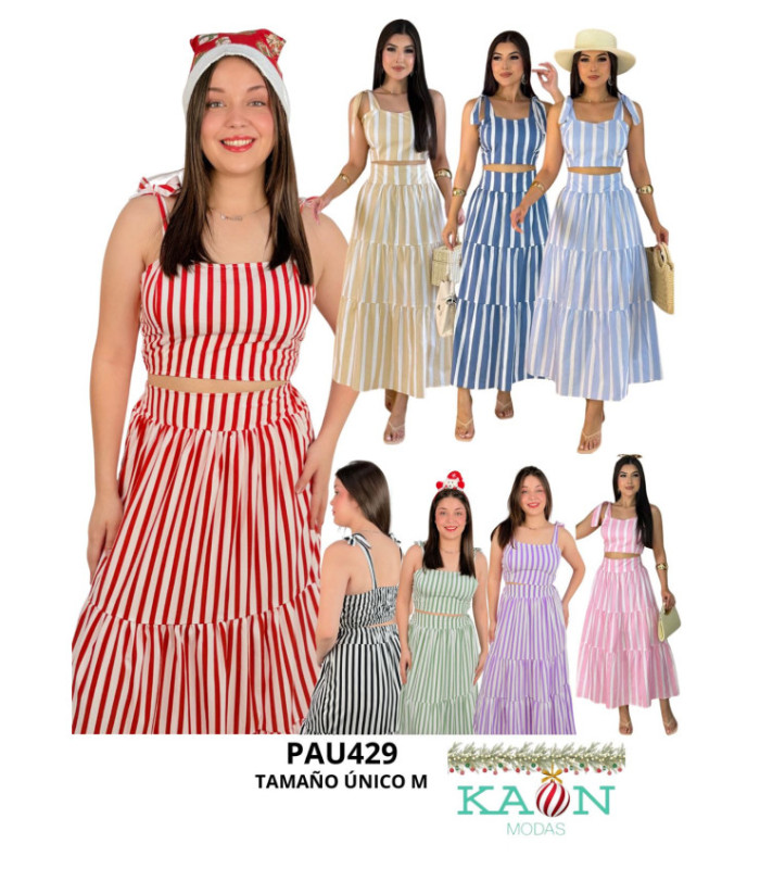 CONJUNTO POLLERA LARGO LISTRADO