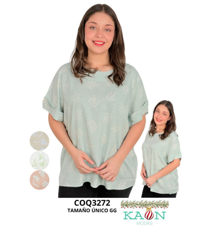 BLUS. SRA.ESTAMPADA DE HILO M/C.COQUETA