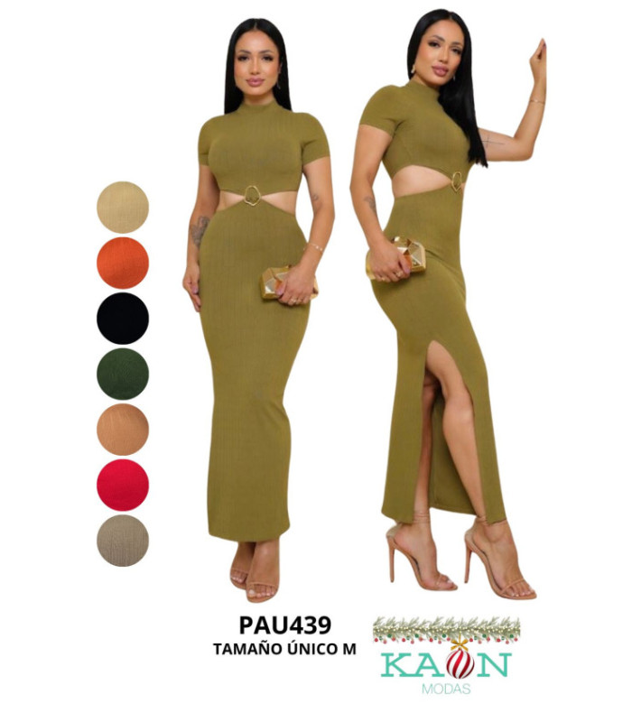 VESTIDO LARGO AL CUERPO,CUELLO LARGO