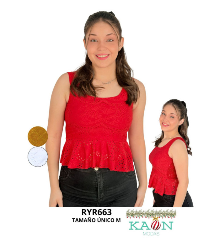 BLUS.SIN MANGA PEPLUM DESEÑO BRODERIE. RYR