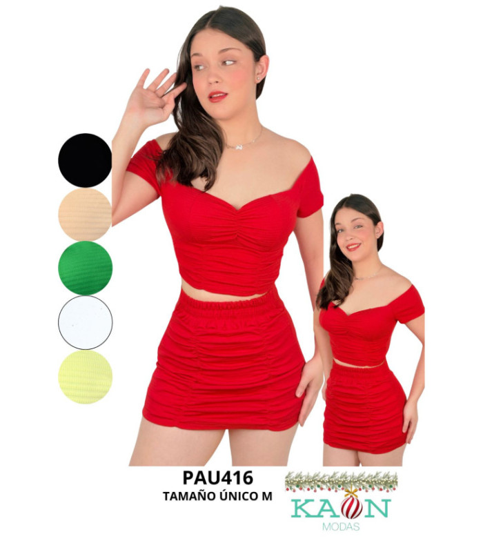 CONJUNTO SHORT POLLERA,FRUNCIDO EN FRENTE