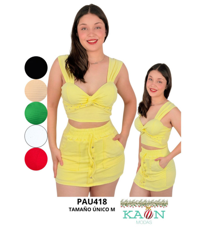 CONJUNTO SHORT POLLERA BOTON EN FRENTE