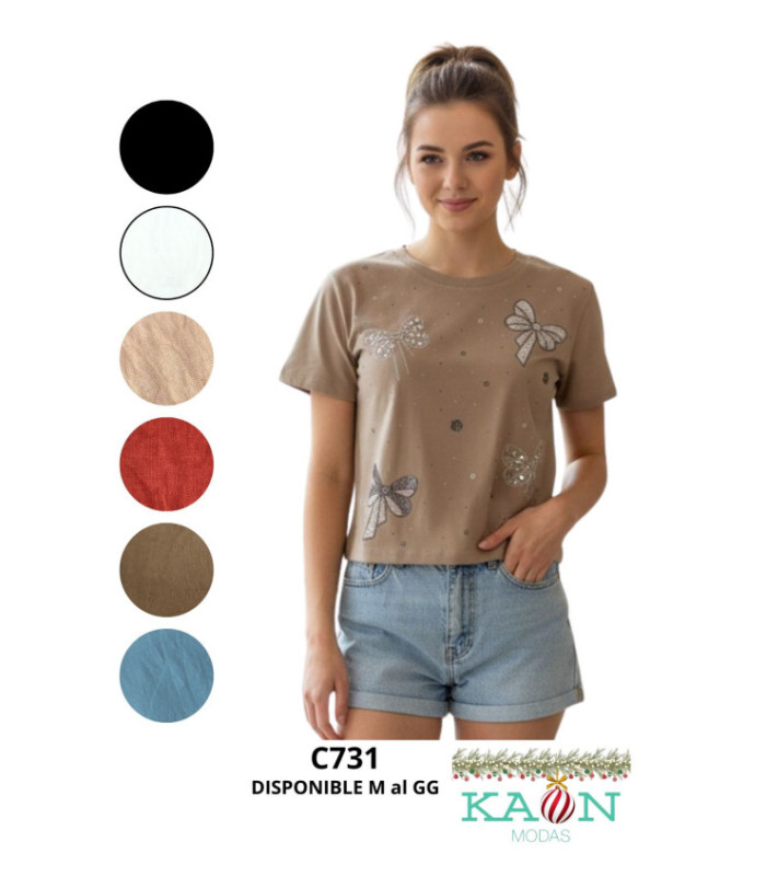 CROPPED M/C DISEÑO MOÑO C/ BRILLOS