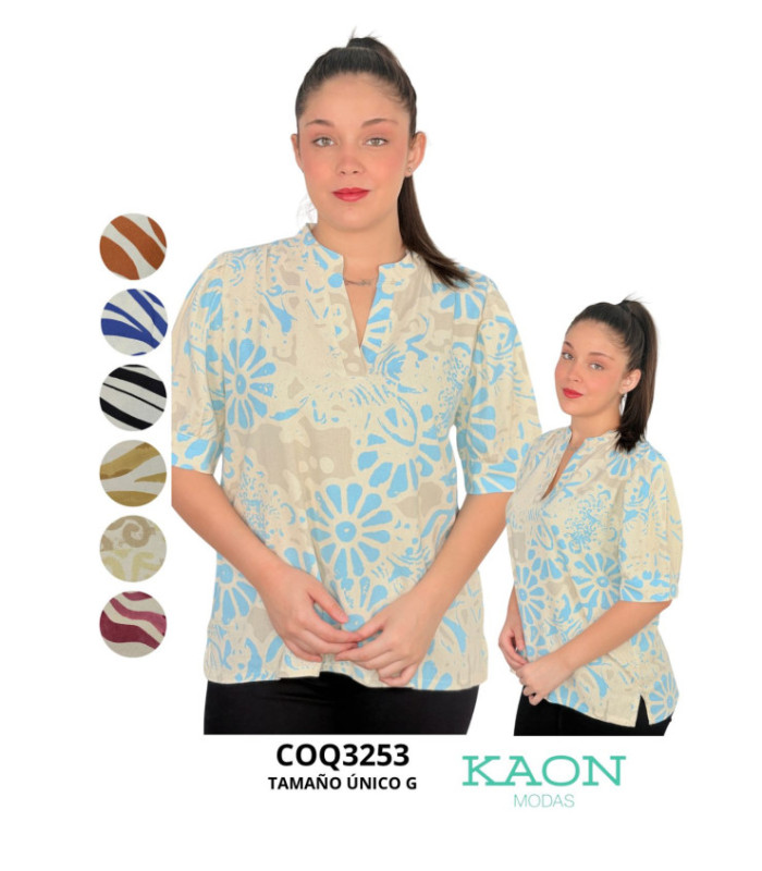 BLUSA SRA. TELA LINO ESCOTE V.  COQUETA